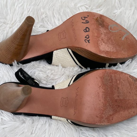 Via Spiga Women Heel Shoes Sandal Black/White Faux Suede Upper Brazil Size 9.5 - Picture 11 of 12